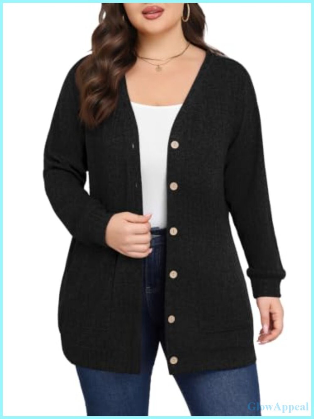 Plus Size Women's Cardigan Soft Breathable V-Neck Long Sleeve Sweater with